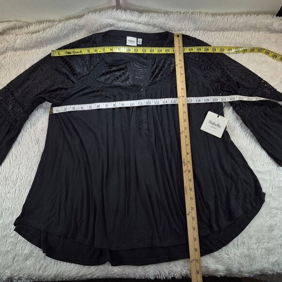 NWT Rafaella Black Long Sleeve Top Lace Detail Henley Blouse Size Large. Elegant - Picture 6 of 8